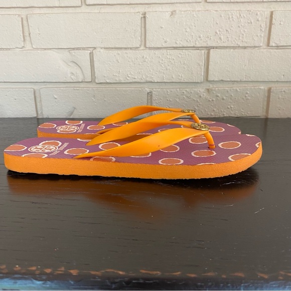 Tory Burch Womens 9 Designer Flip Flop Sandals Orange Polka Dot Thong Shoes - Picture 4 of 6
